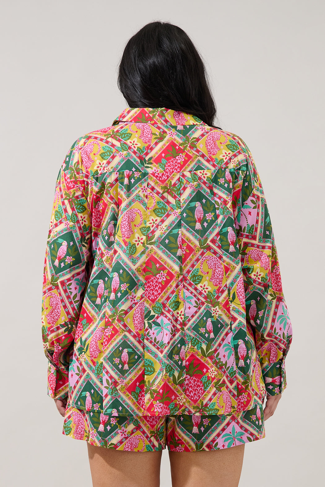 Boyfriend Button Down Shirt Tropical Curve