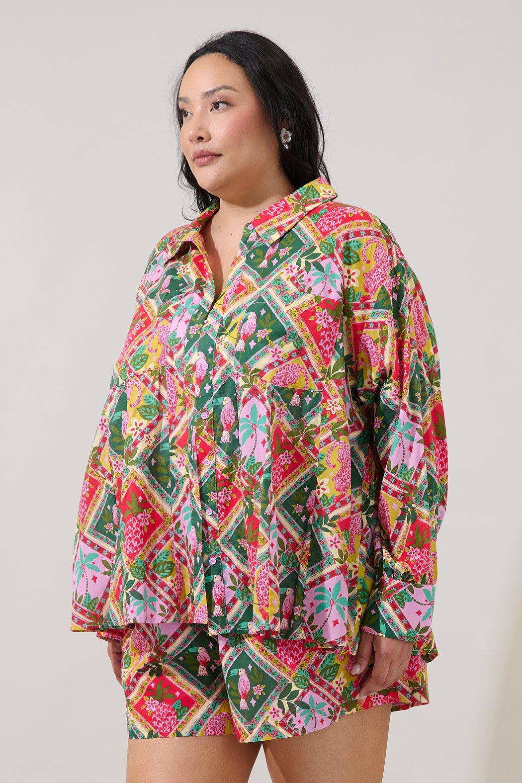 Boyfriend Button Down Shirt Tropical Curve