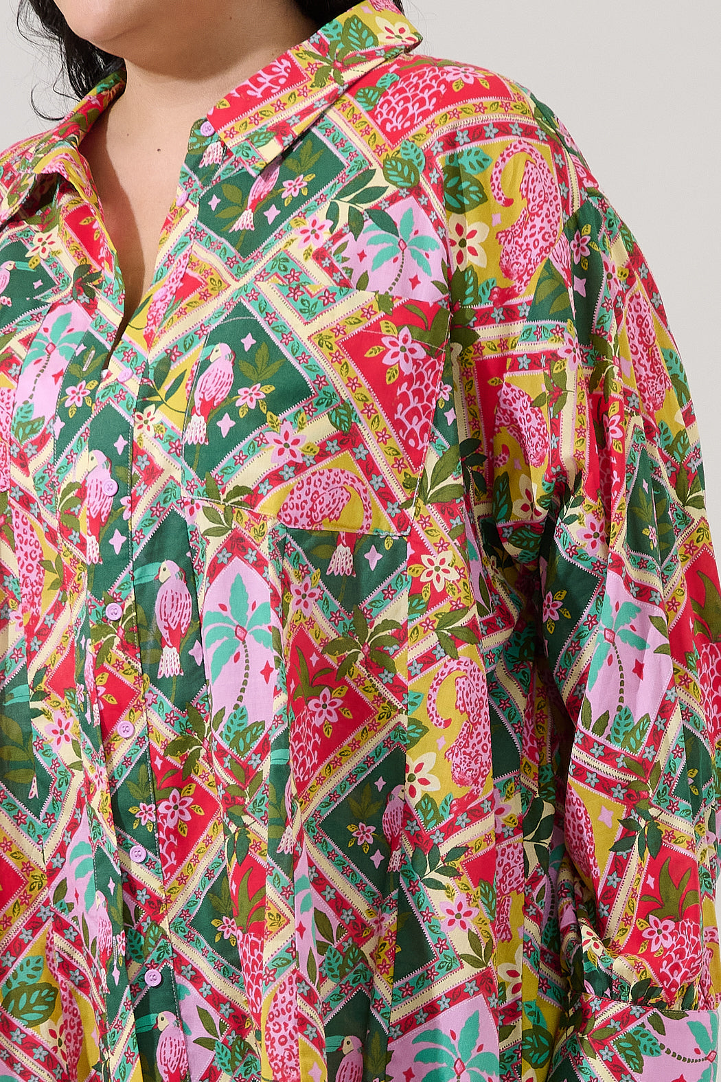 Boyfriend Button Down Shirt Tropical Curve