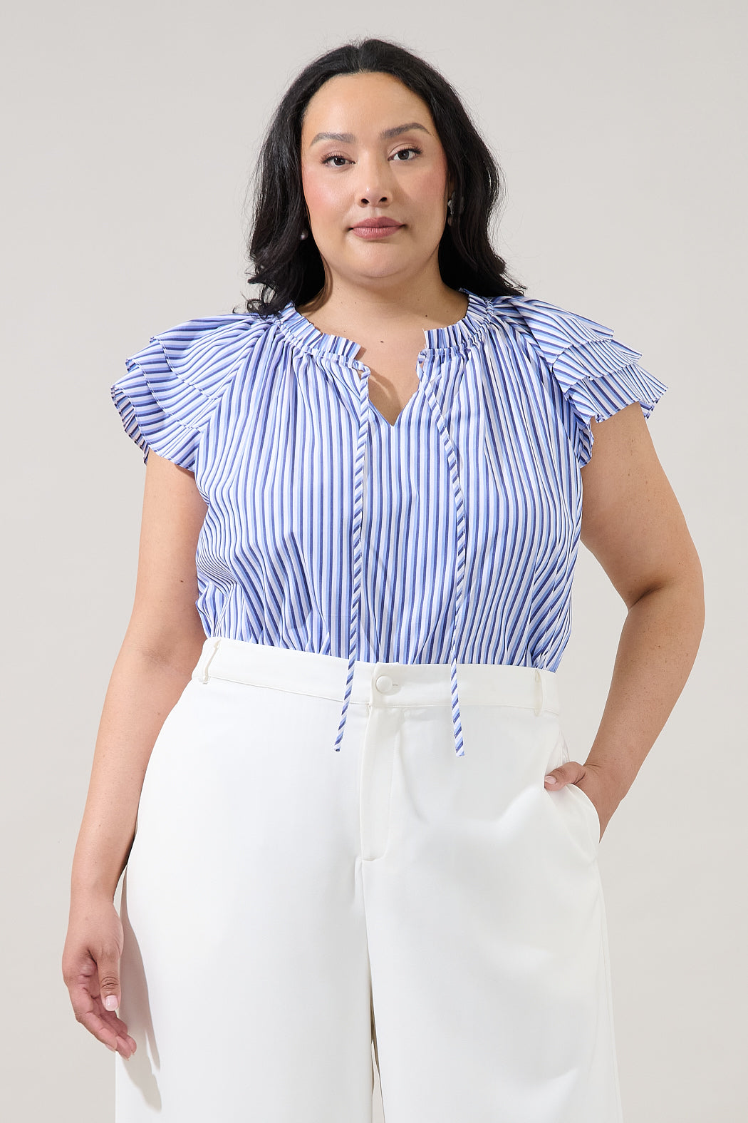 Hita Ruffle Top Messa Stripe Curve