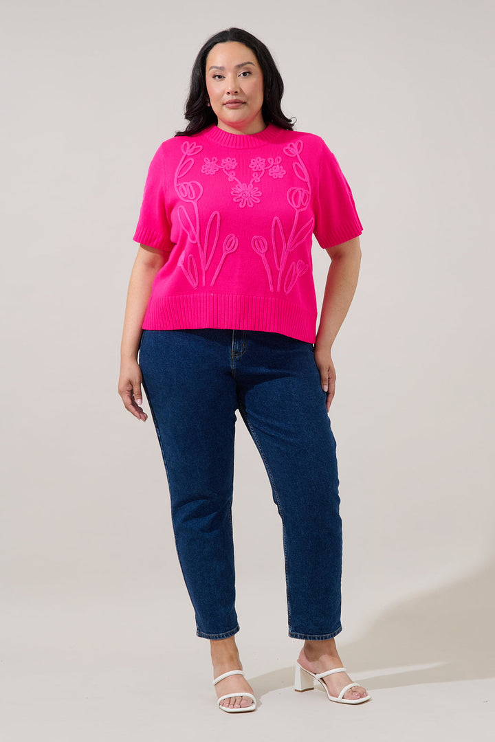 Winsley Floral Embroidered Sweater Top Curve