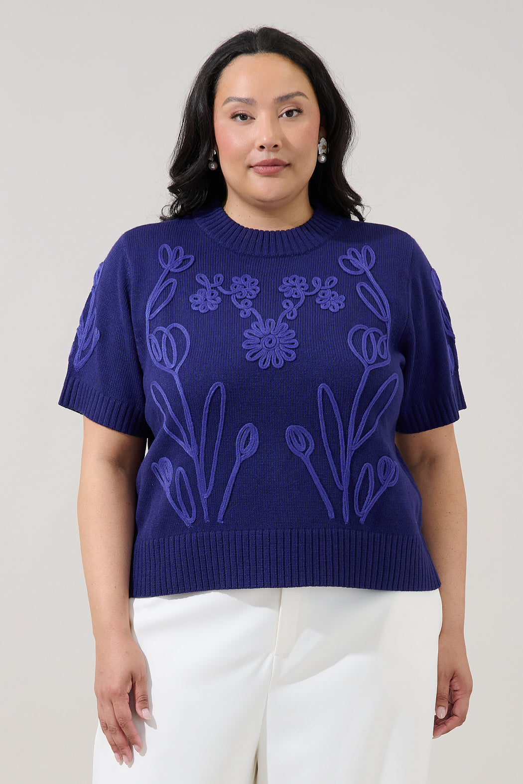 Winsley Floral Embroidered Sweater Top Curve