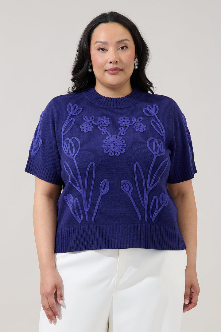 Winsley Floral Embroidered Sweater Top Curve