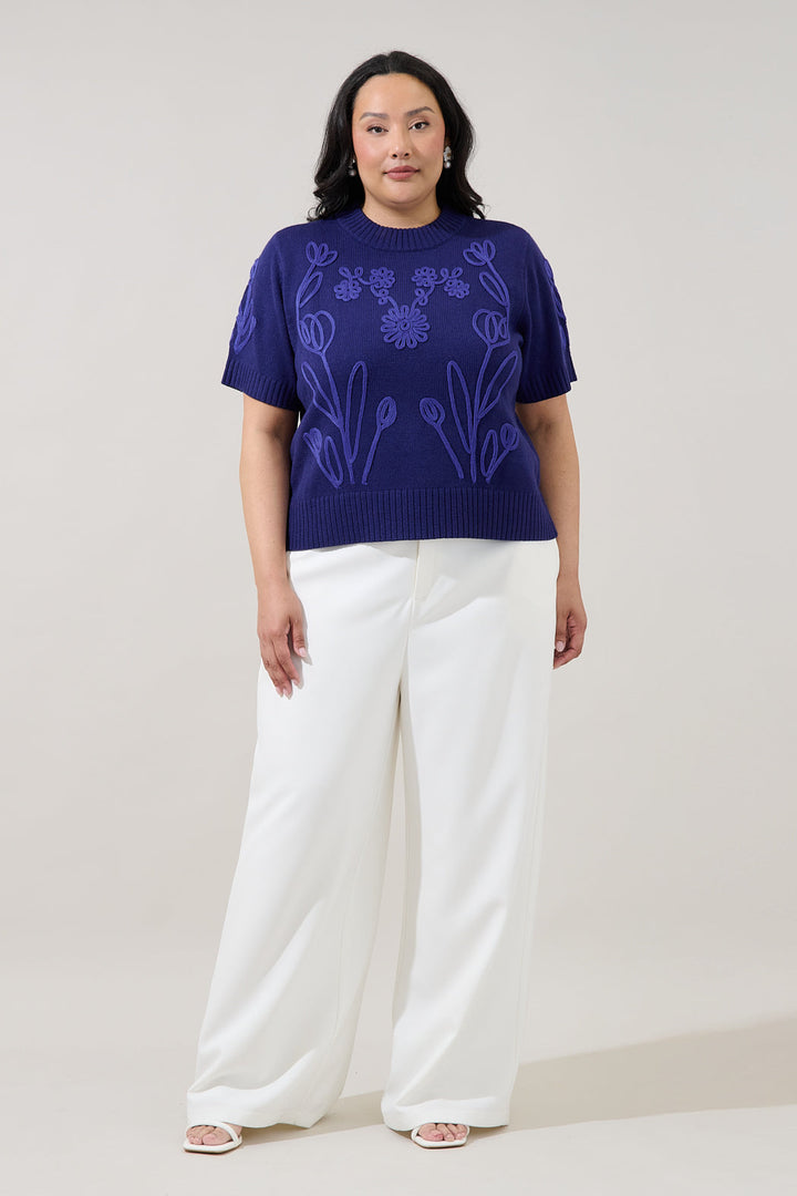 Winsley Floral Embroidered Sweater Top Curve