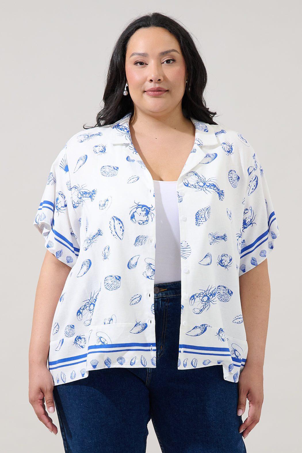 Lilma Button Down Cropped Shirt Sea Tale Curve