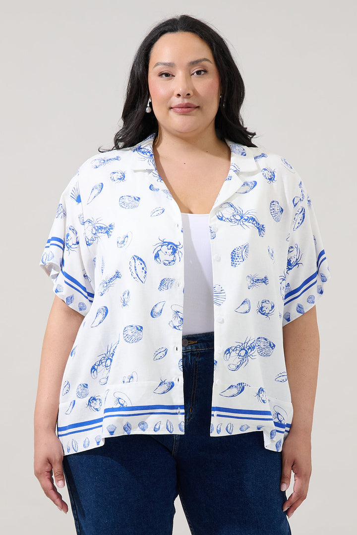 Lilma Button Down Cropped Shirt Sea Tale Curve