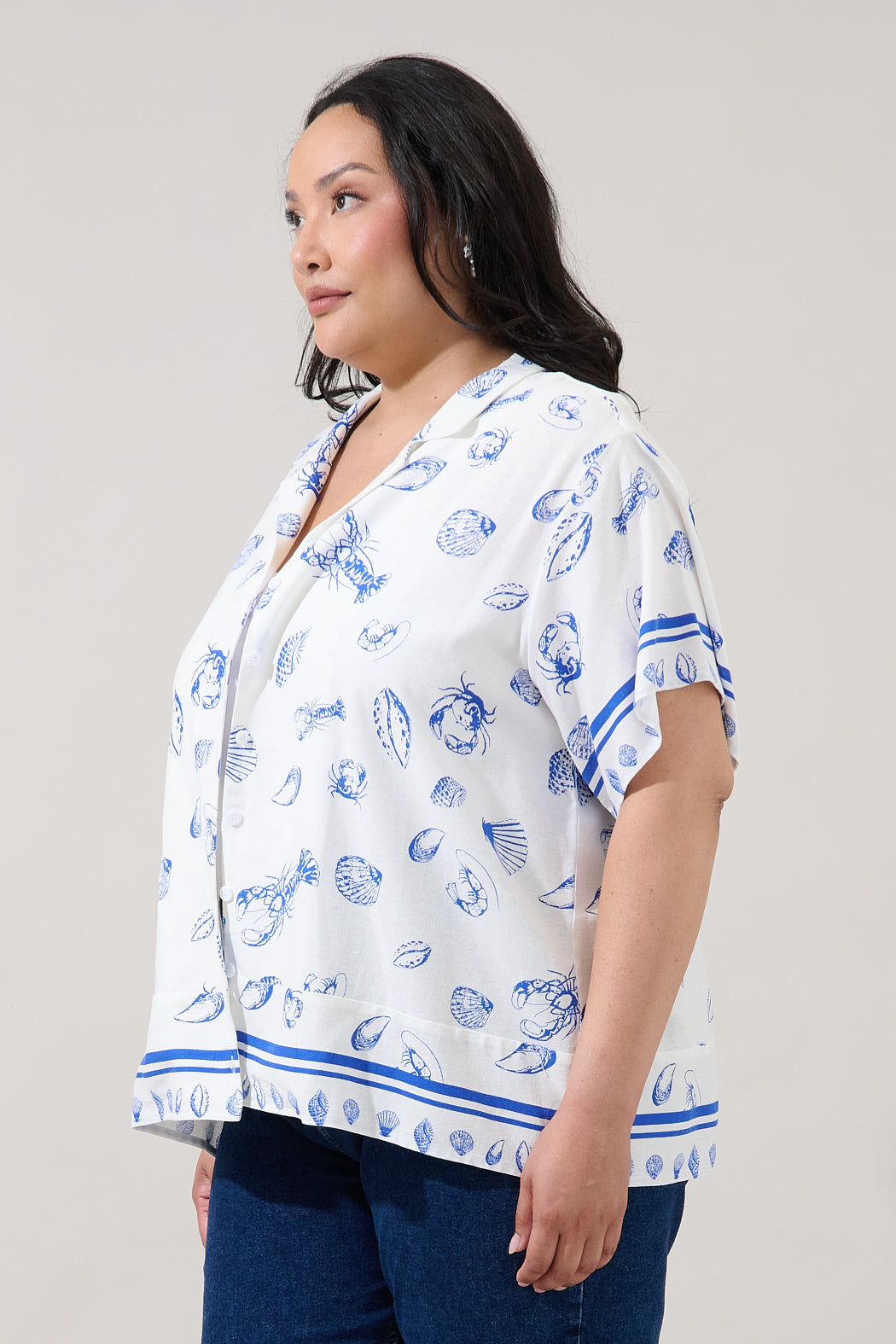 Lilma Button Down Cropped Shirt Sea Tale Curve