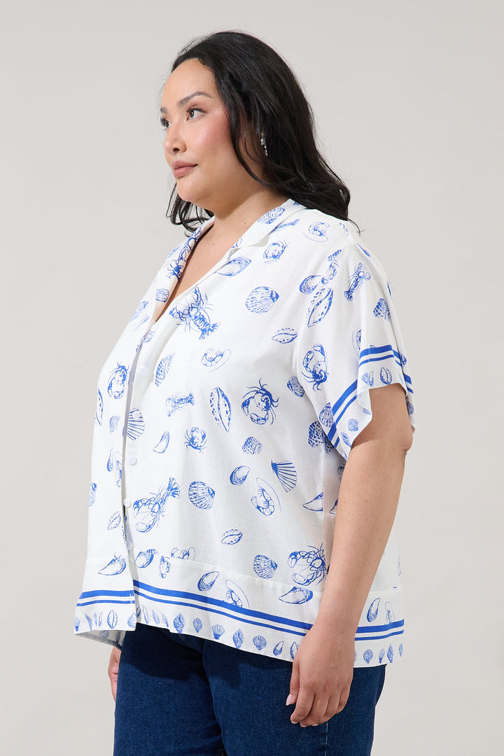 Lilma Button Down Cropped Shirt Sea Tale Curve