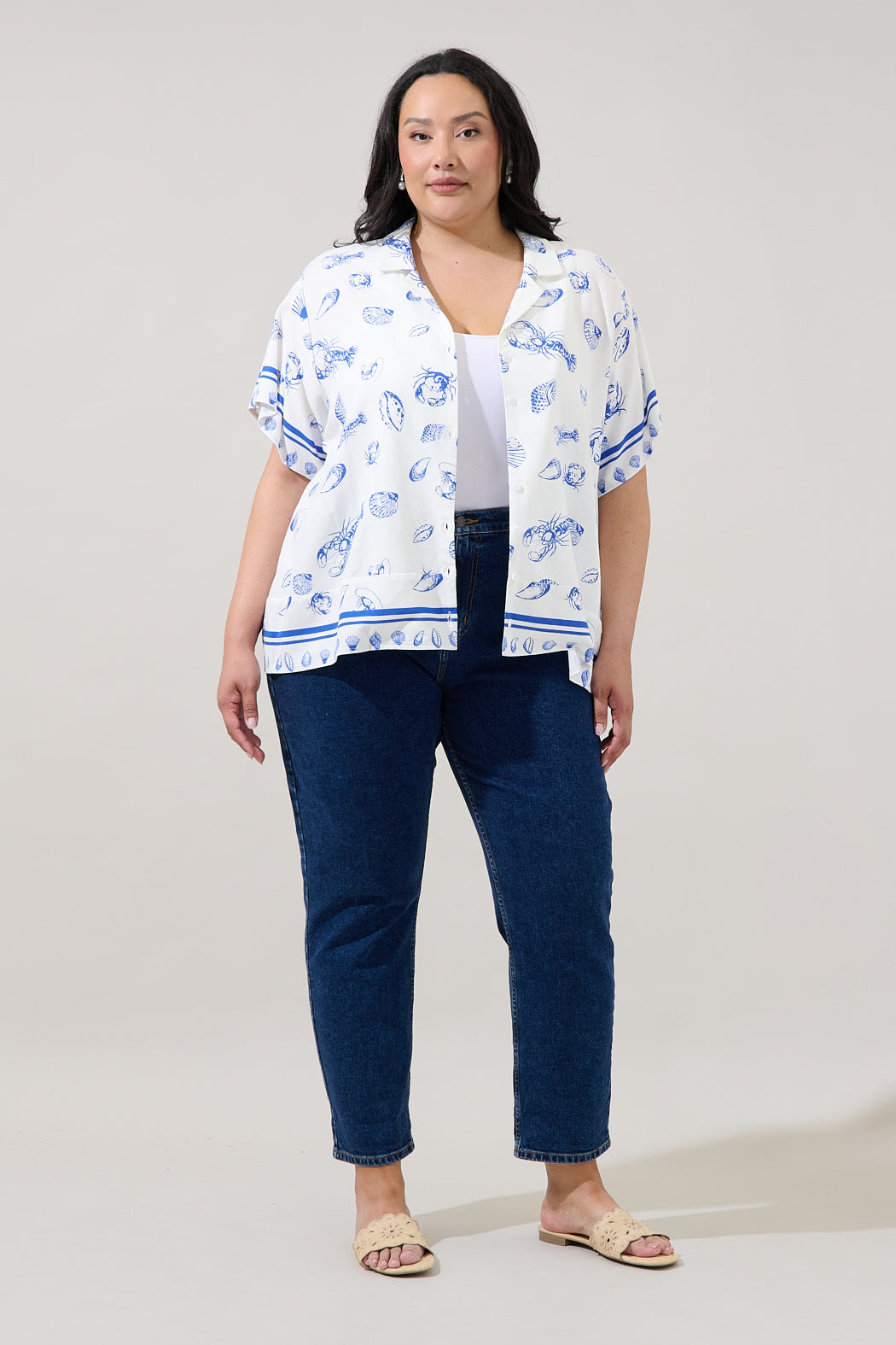 Lilma Button Down Cropped Shirt Sea Tale Curve
