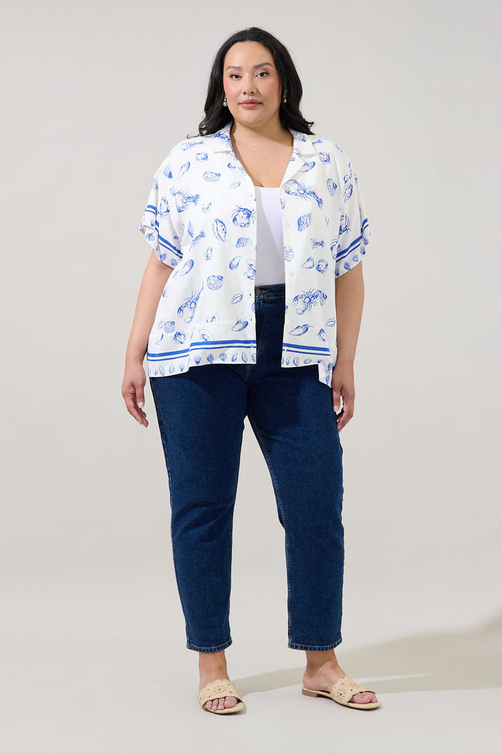 Lilma Button Down Cropped Shirt Sea Tale Curve