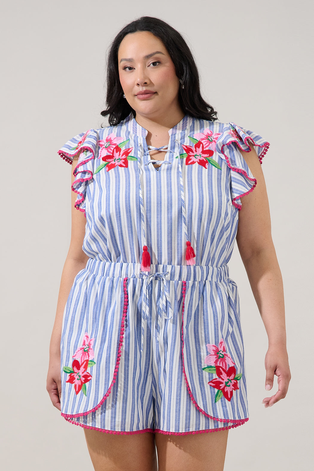 Grisa Striped Tassel Trim Top Curve