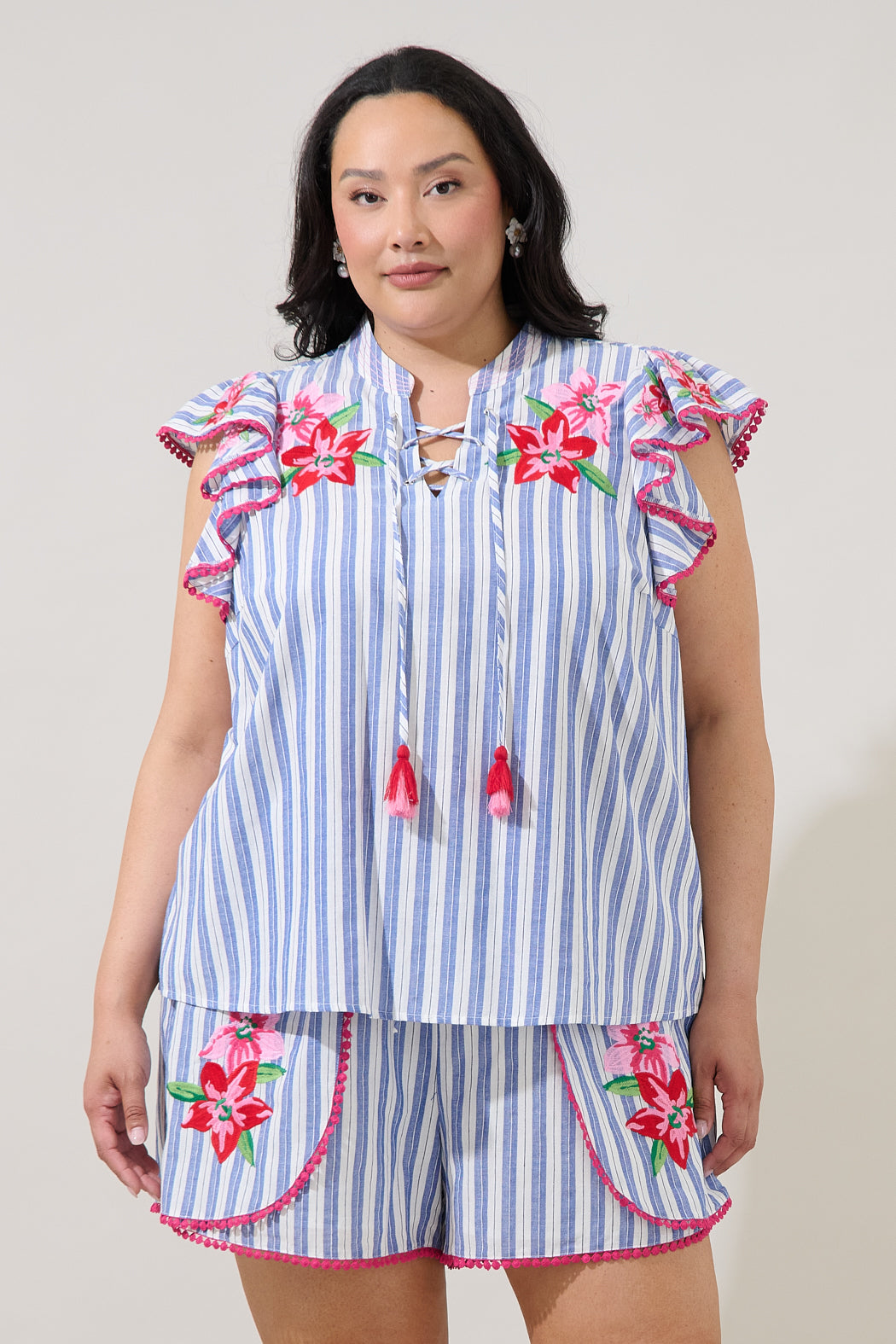Grisa Striped Tassel Trim Top Curve