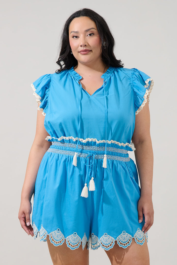 Regina Embroidered Ruffle Tassel Top Curve