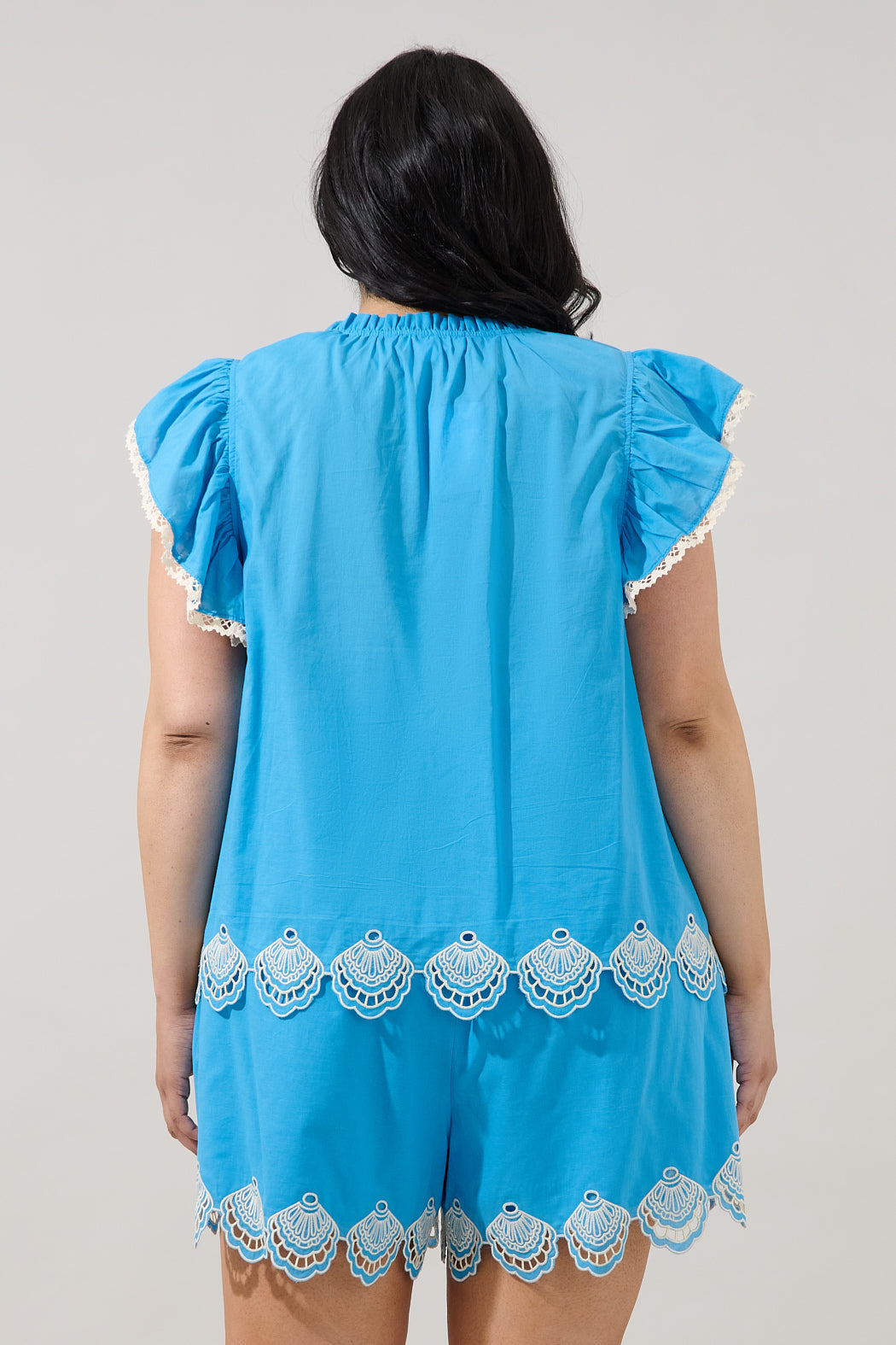 Regina Embroidered Ruffle Tassel Top Curve