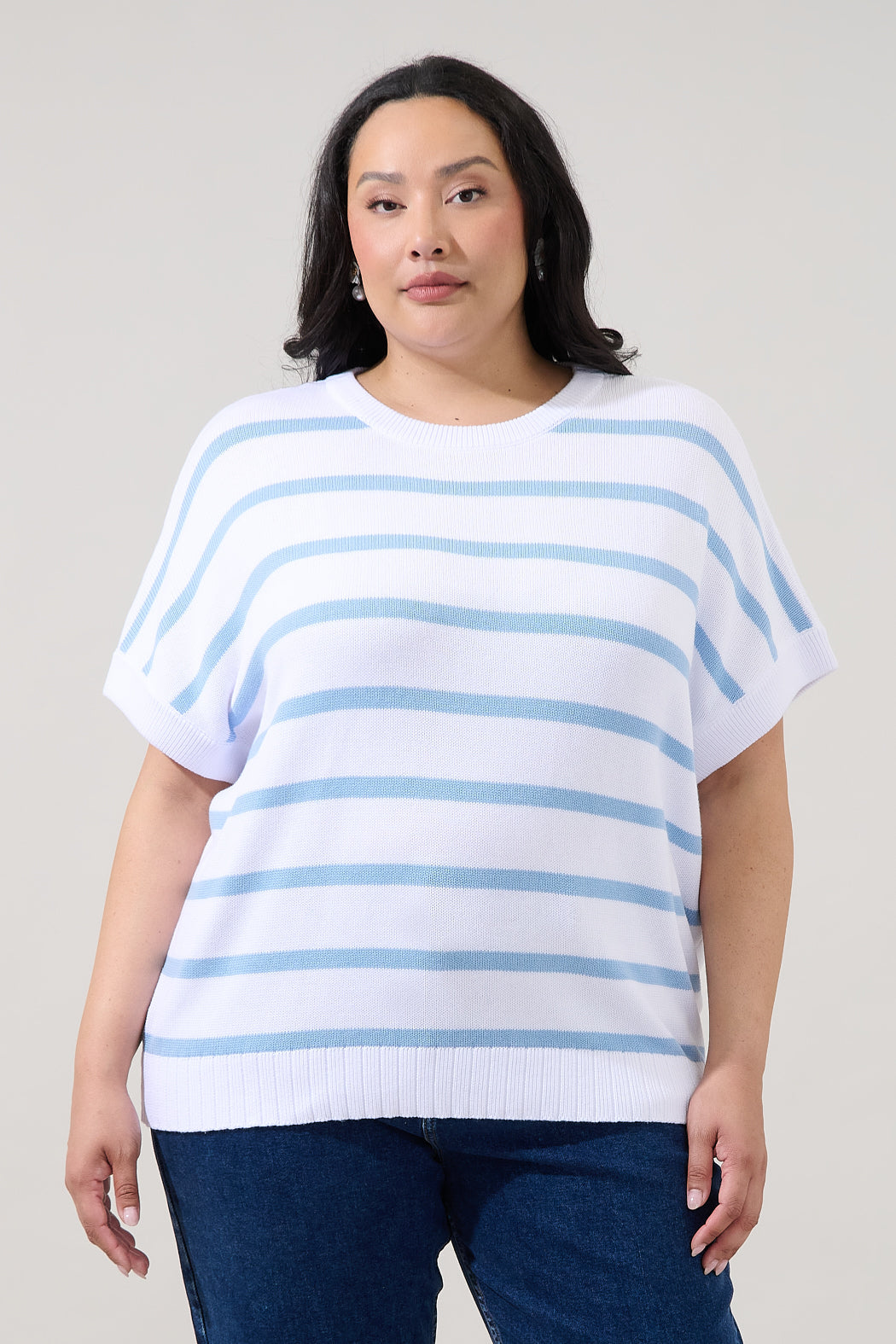 Veronia Striped Oversized Knit Top Curve