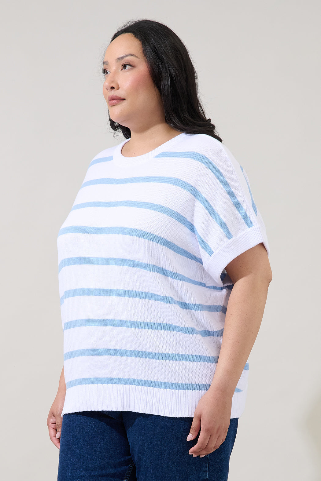 Veronia Striped Oversized Knit Top Curve