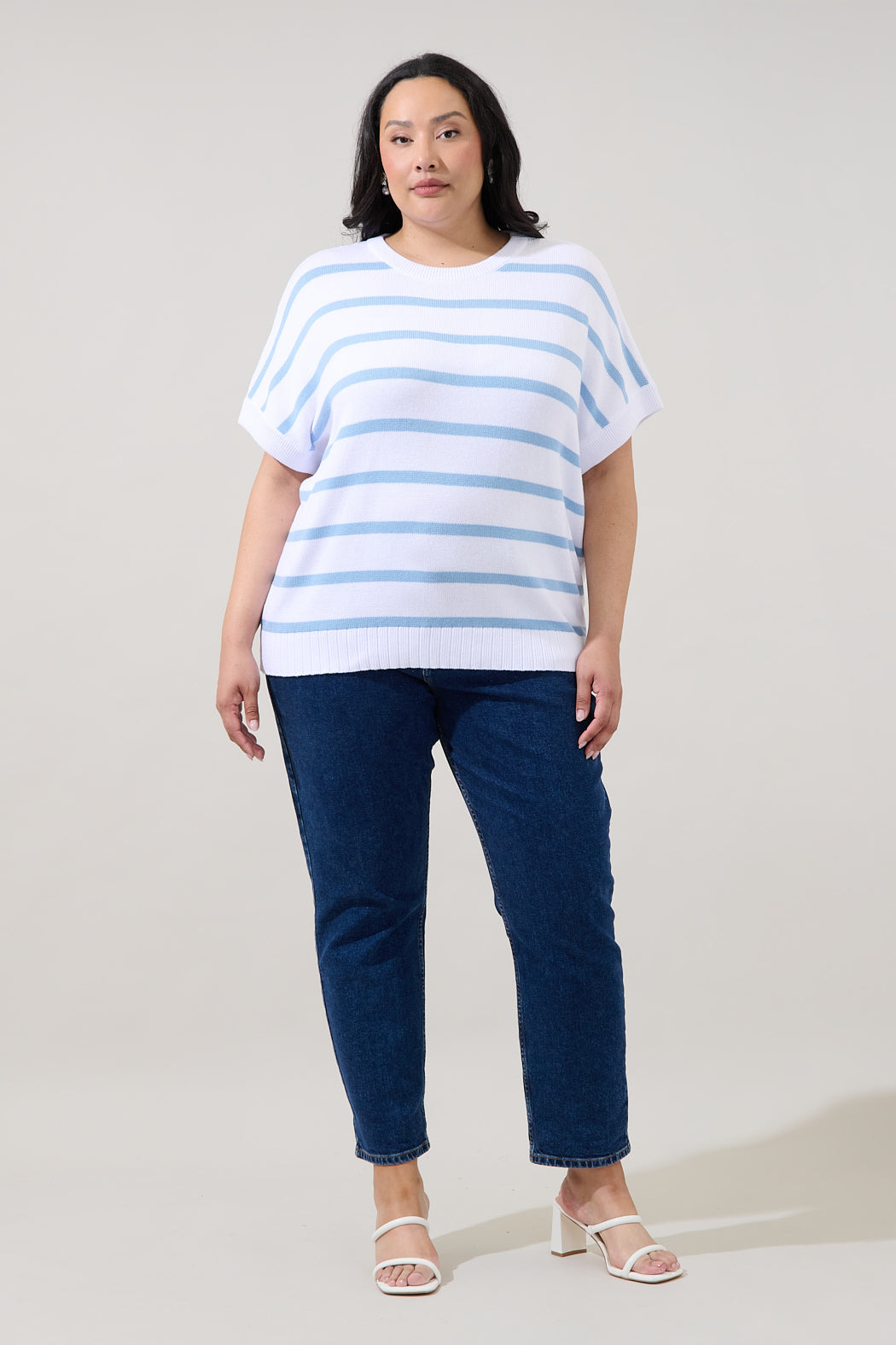 Veronia Striped Oversized Knit Top Curve