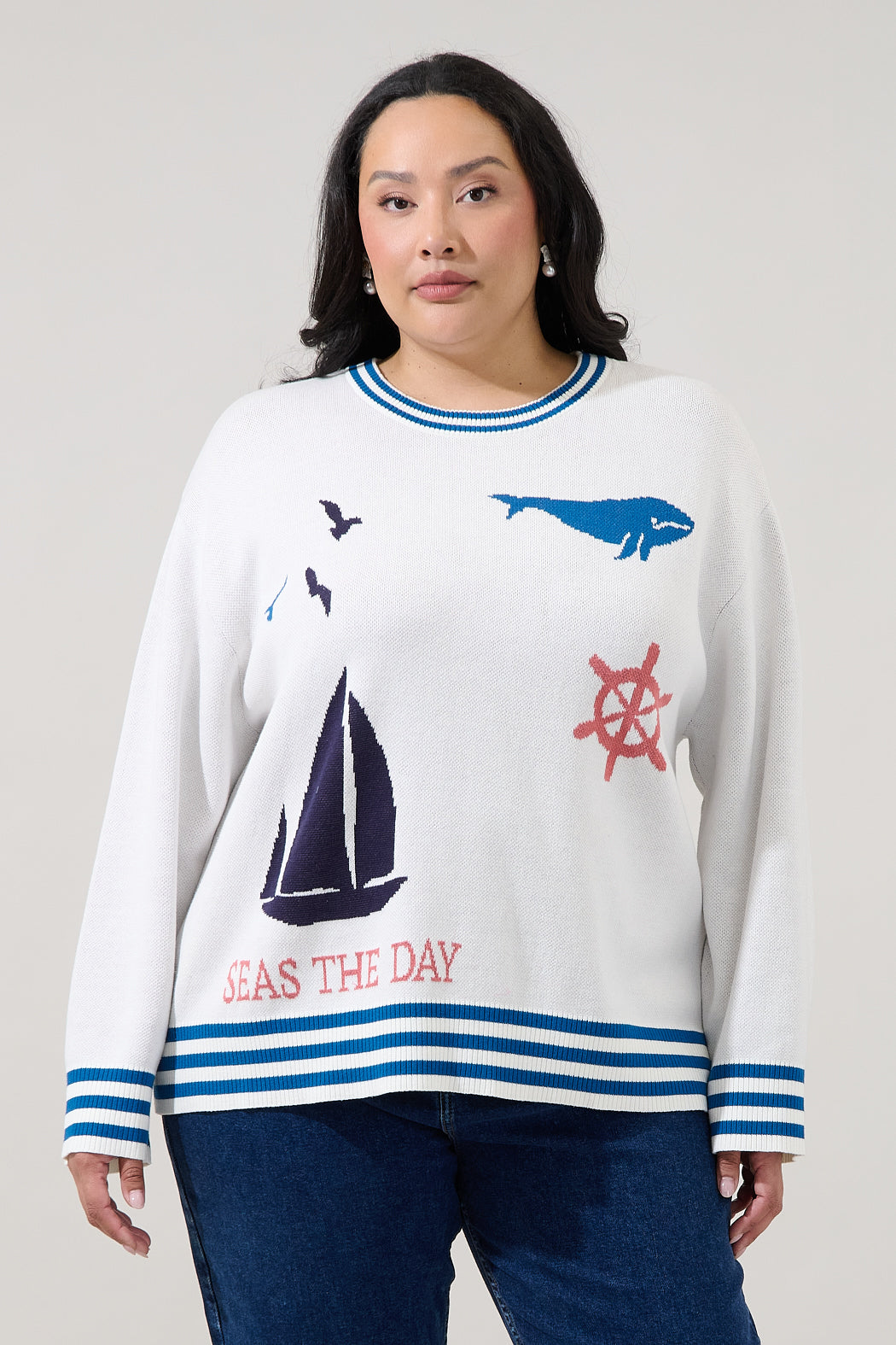 Sea Shore Ribbed Knit Sweater Curve