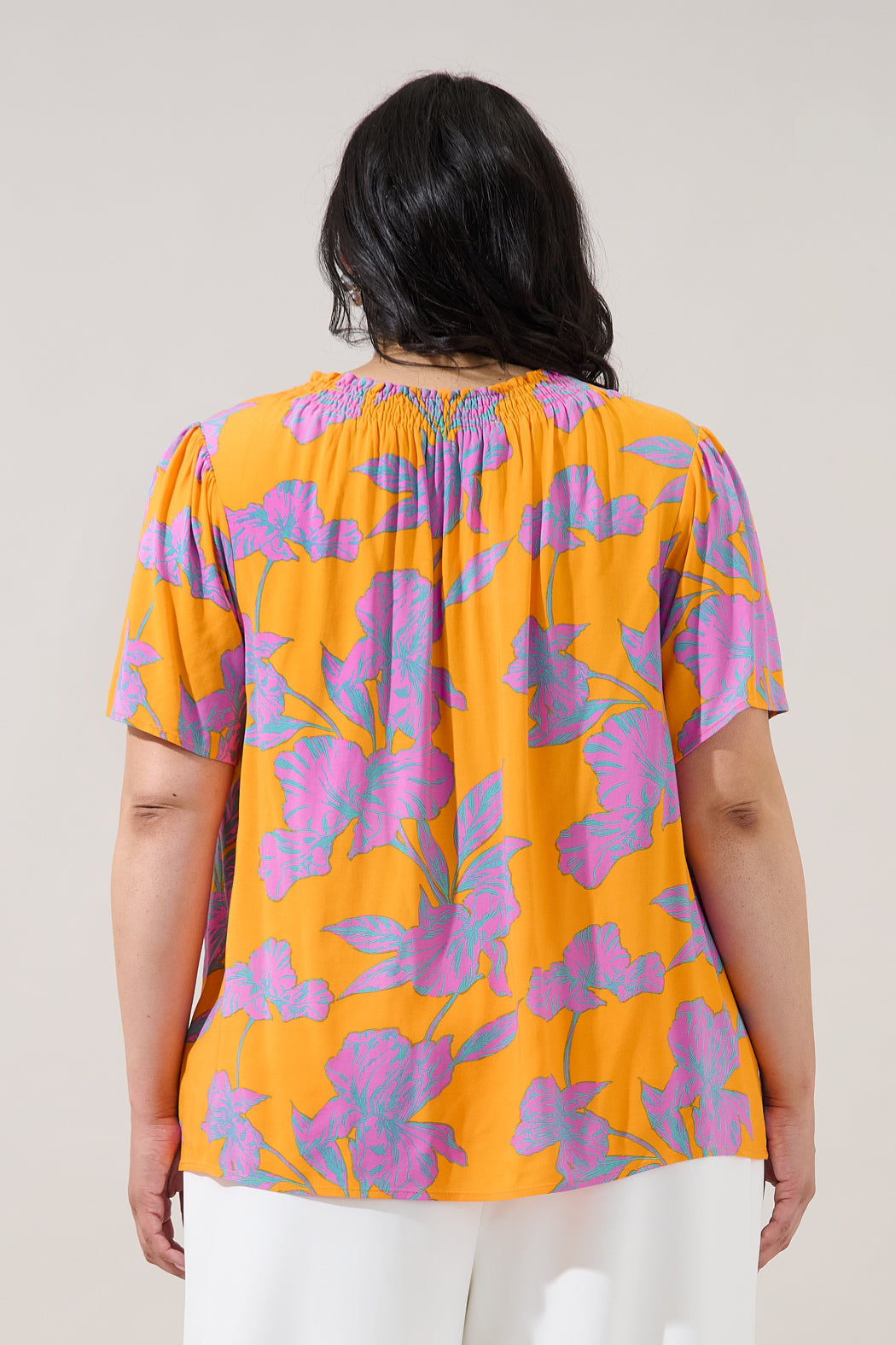 Regine Smocked Short Sleeve Top Floral Curve