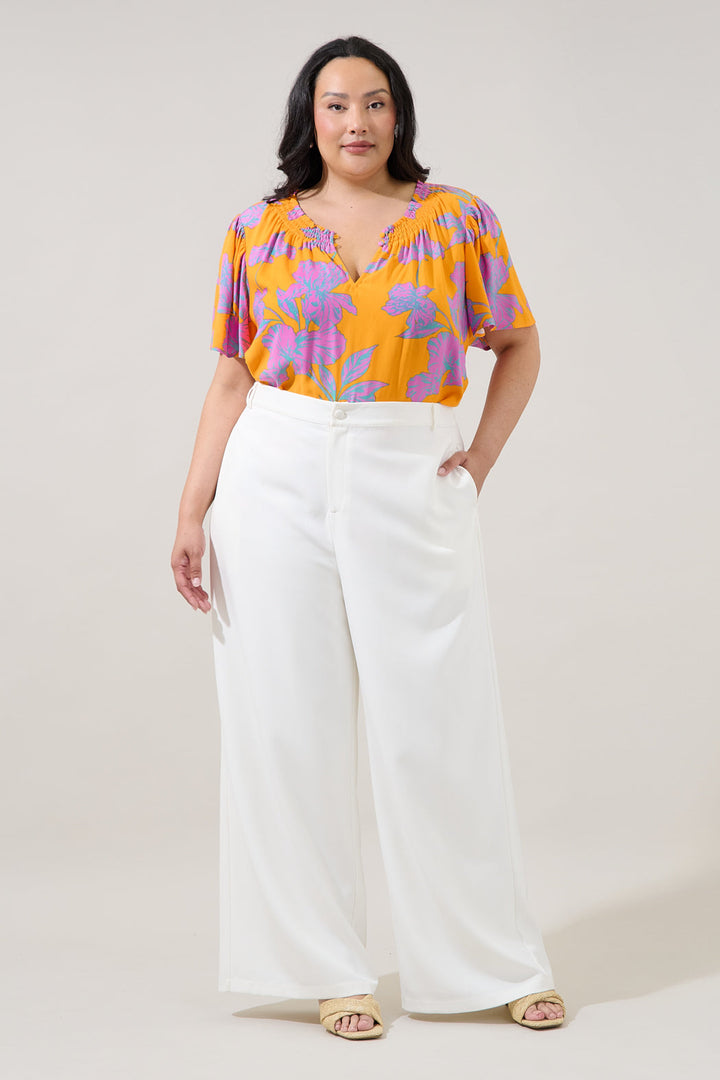 Regine Smocked Short Sleeve Top Floral Curve