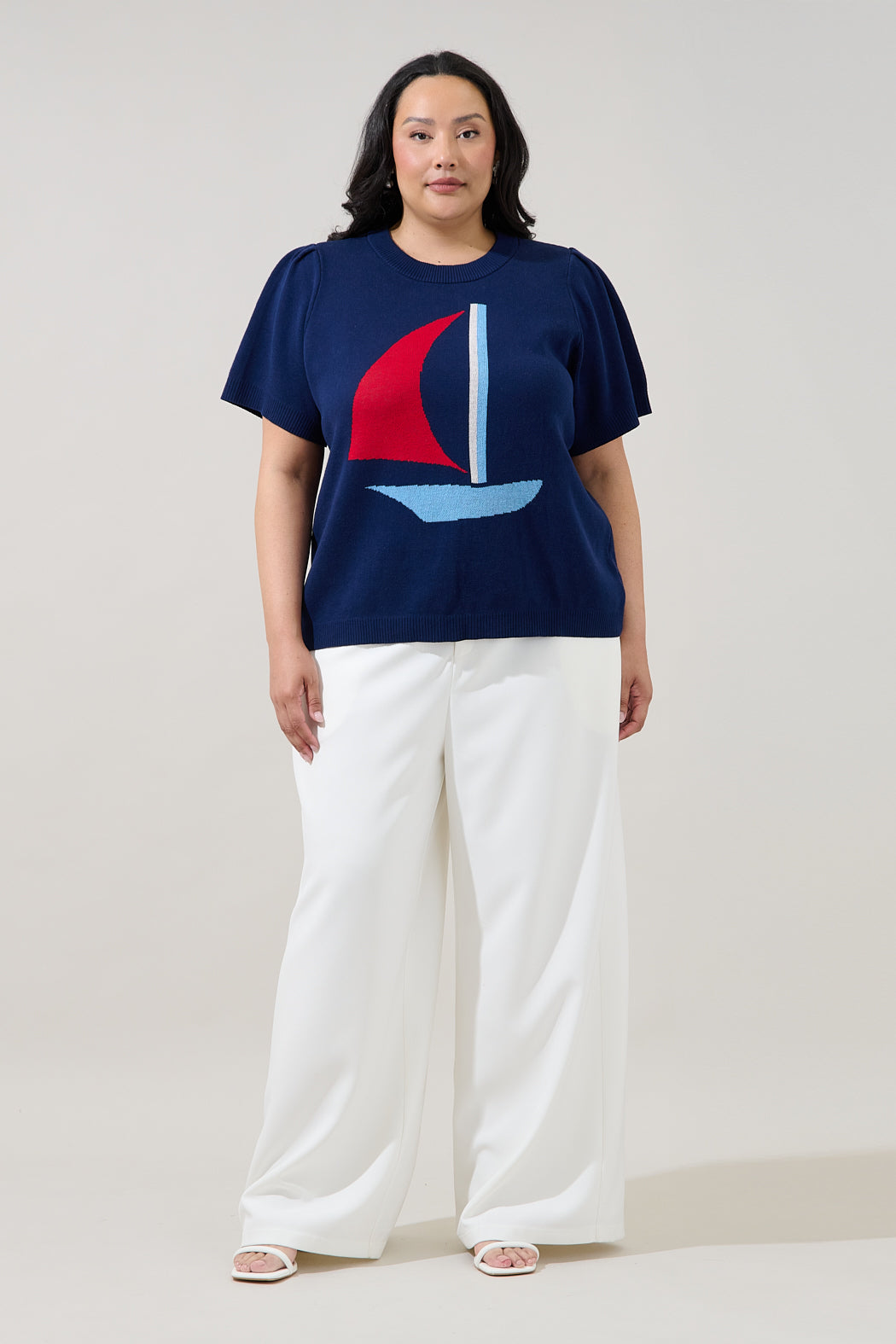 Sail Boat Short Sleeve Sweater Curve
