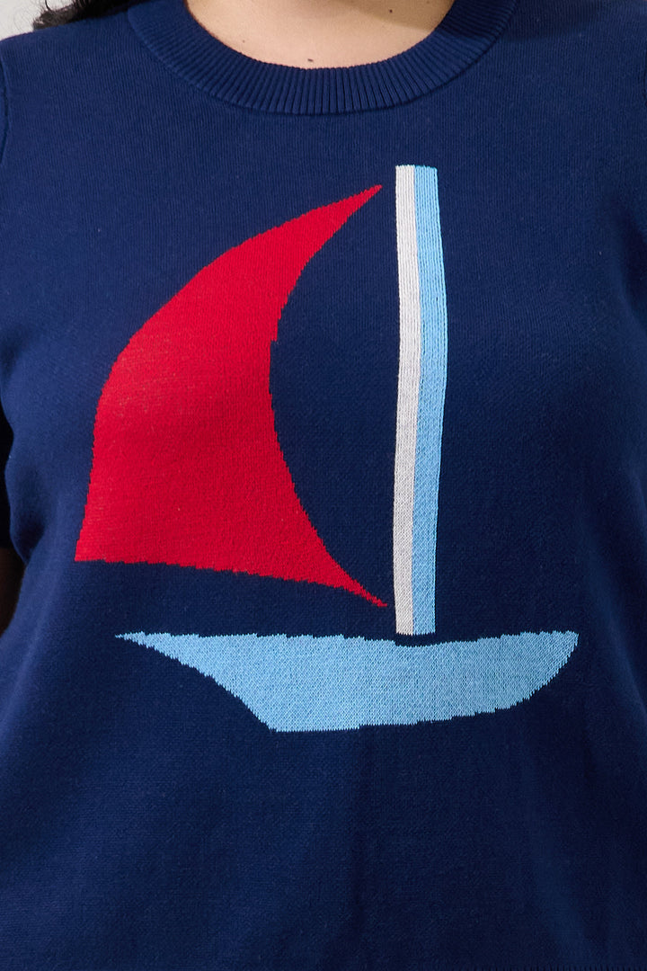 Sail Boat Short Sleeve Sweater Curve