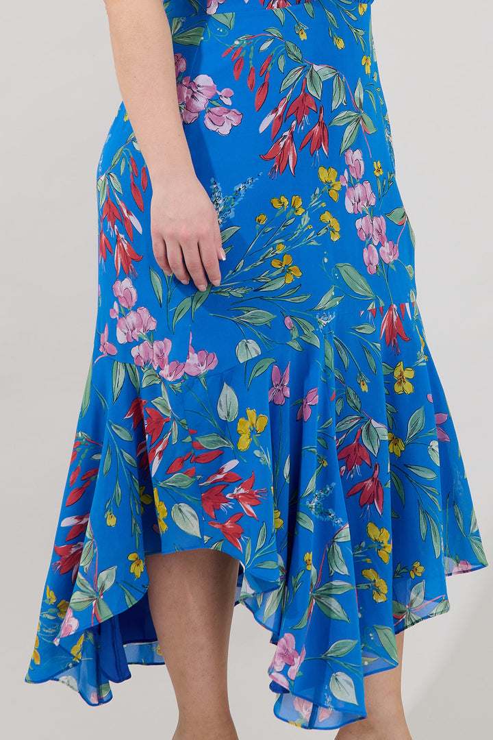 Fiona Floral Balboa Asymmetrical Midi Dress Curve