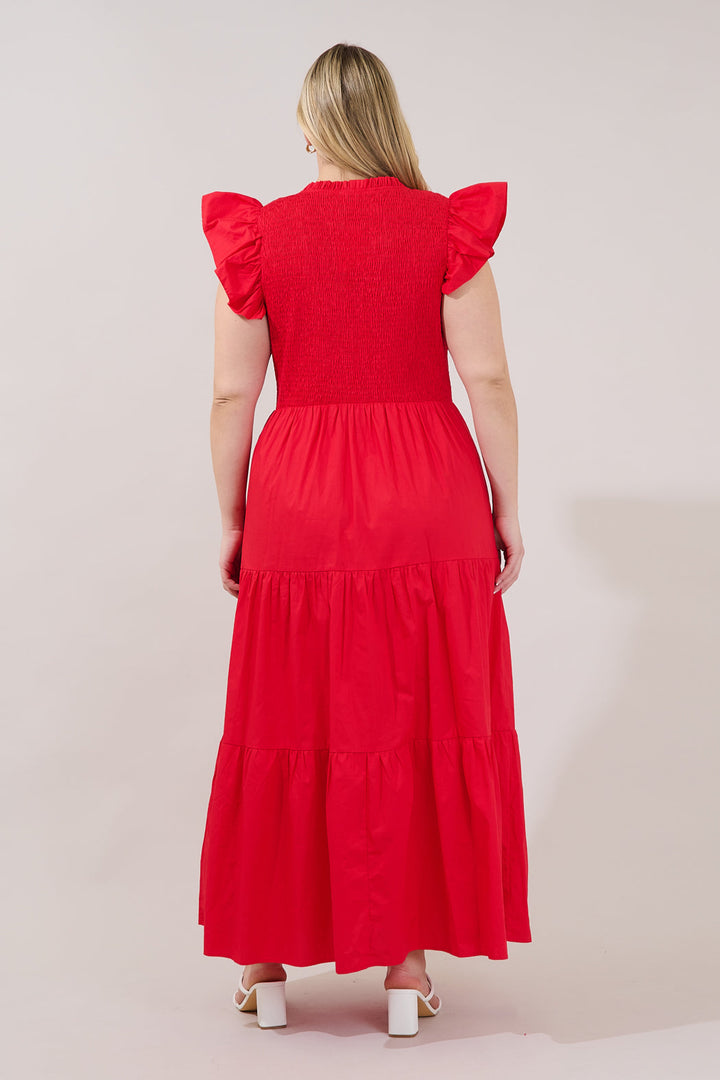Sunfire Smocked Bodice Tiered Midi Dress Curve
