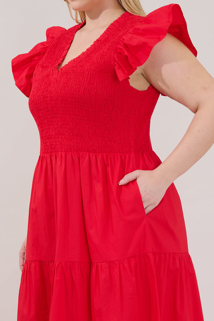 Sunfire Smocked Bodice Tiered Midi Dress Curve