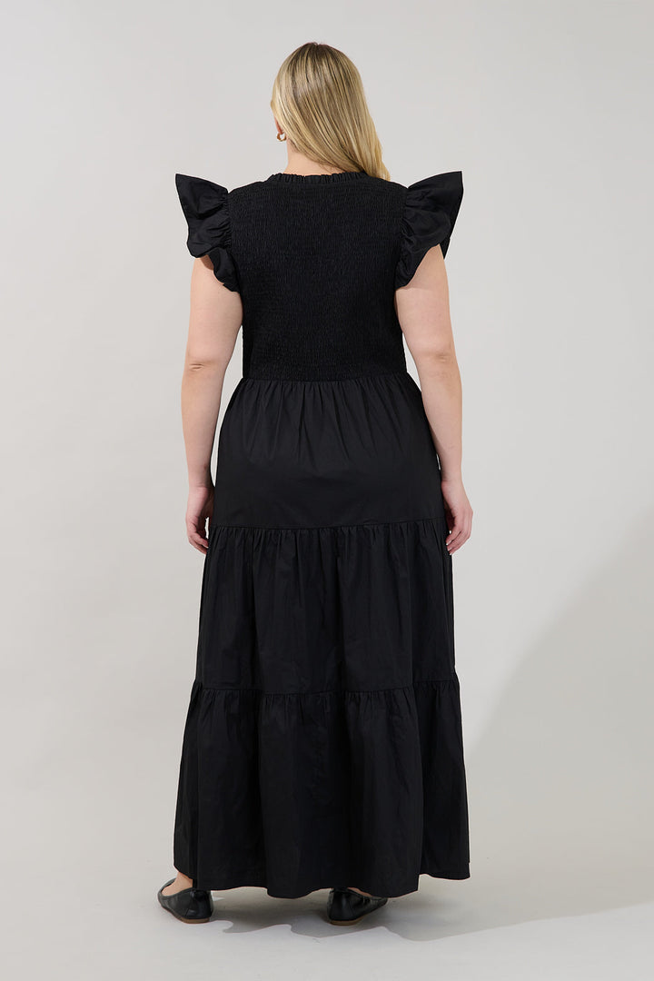 Sunfire Smocked Bodice Tiered Midi Dress Curve