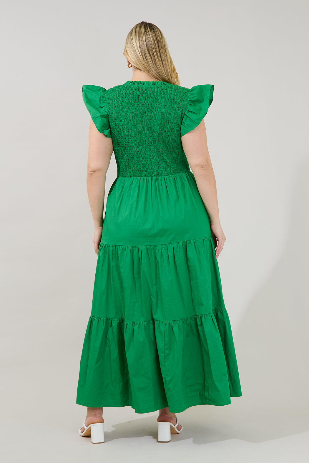 Sunfire Smocked Bodice Tiered Midi Dress Curve