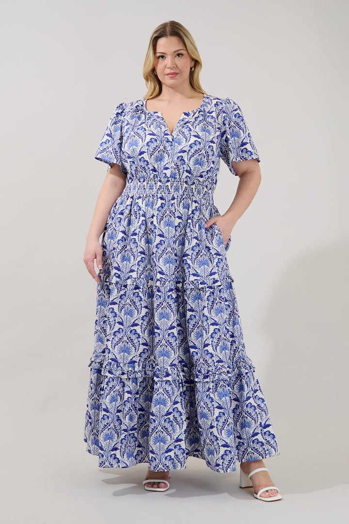 Palmer Poplin Tiered Maxi Dress Renisa Floral Curve