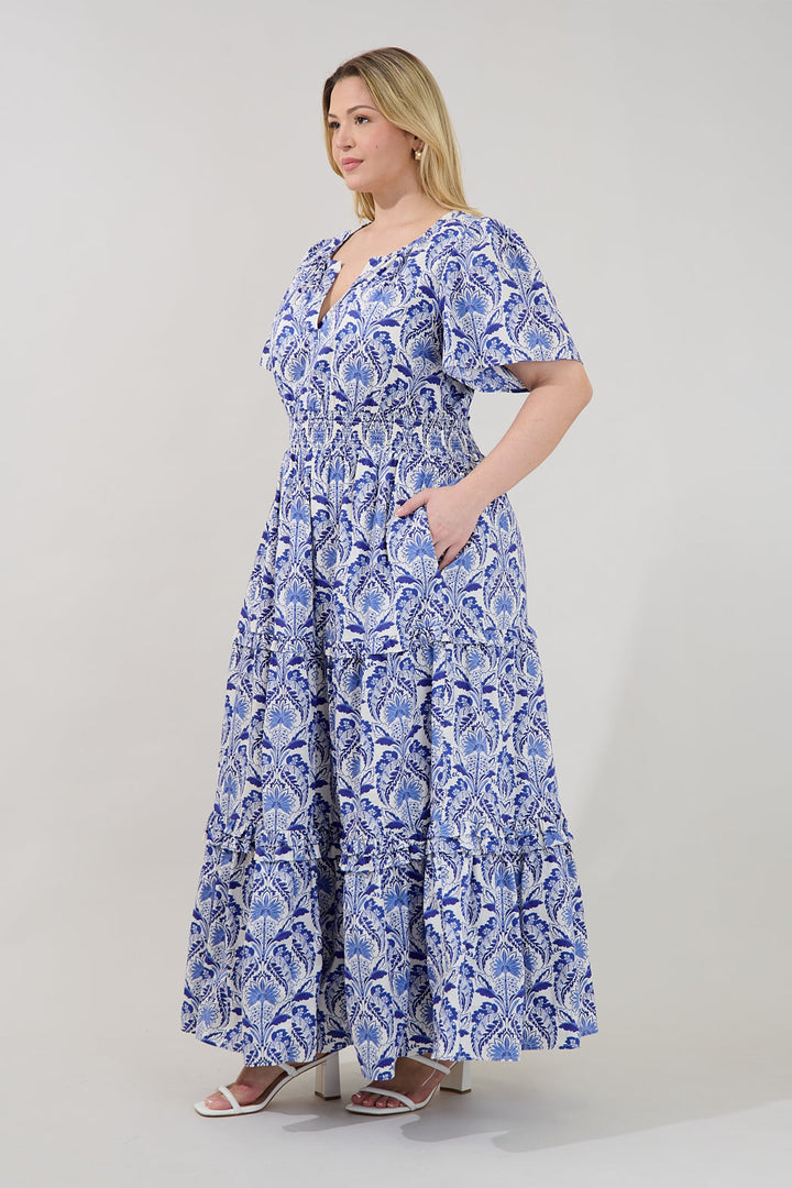 Palmer Poplin Tiered Maxi Dress Renisa Floral Curve