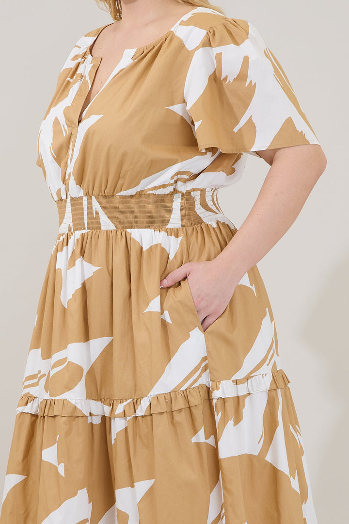 Hazel Abstract Palmer Poplin Tiered Maxi Dress Curve