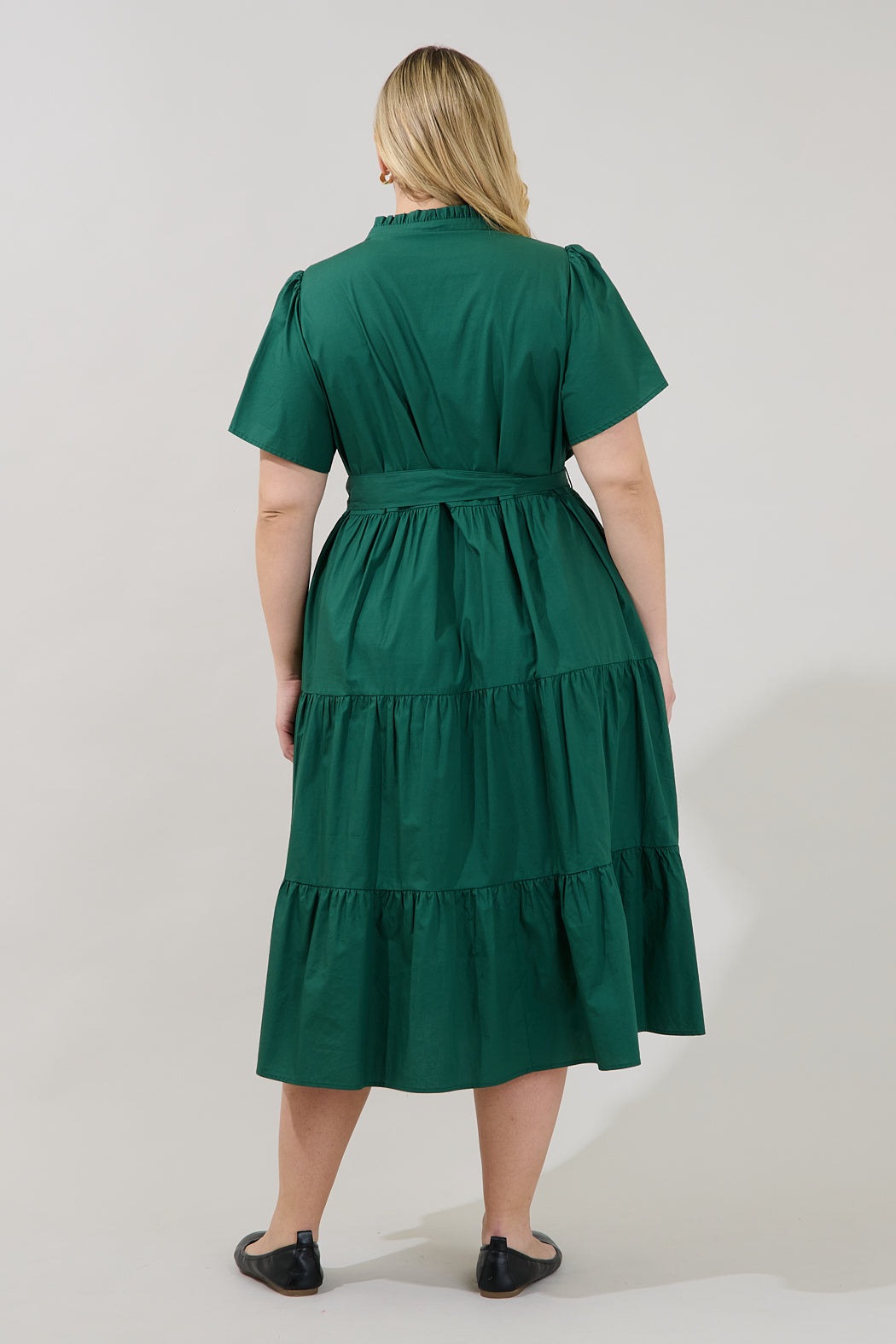Bellucci Poplin Button Front Tiered Midi Dress Curve