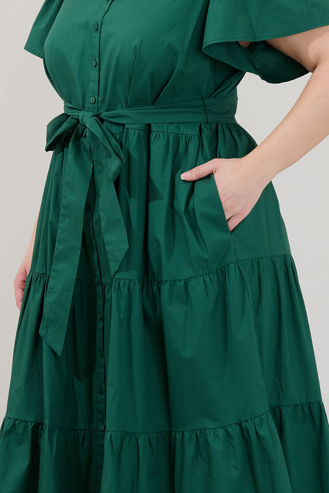 Bellucci Poplin Button Front Tiered Midi Dress Curve
