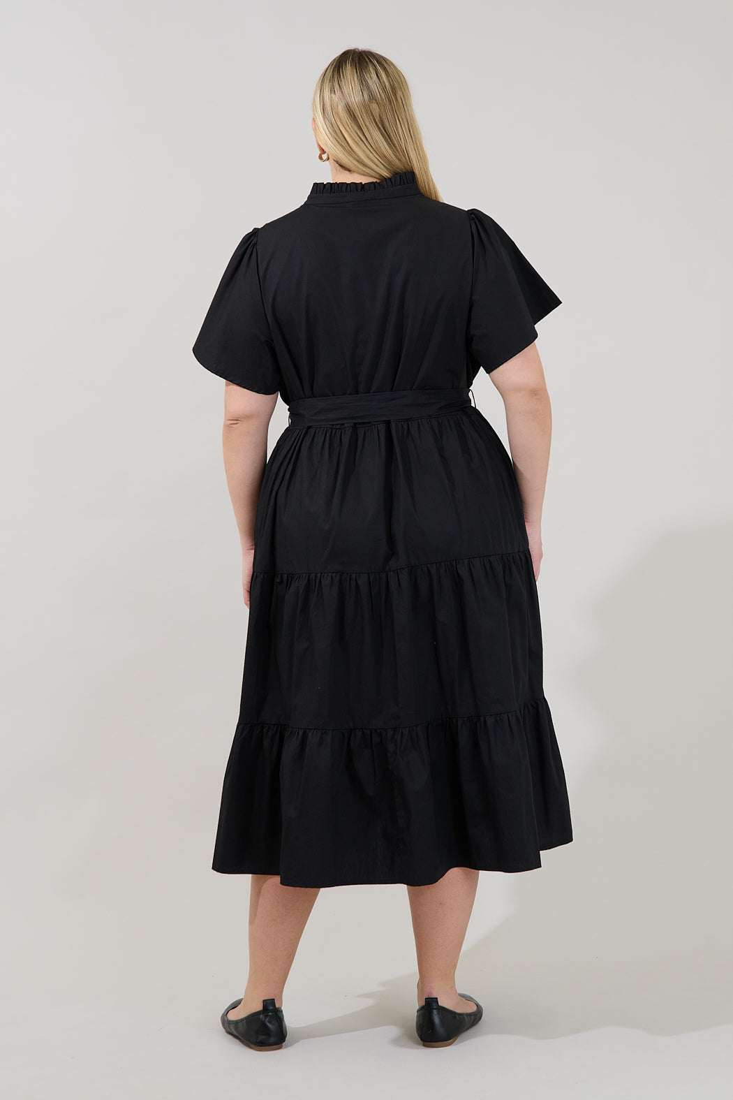 Bellucci Poplin Button Front Tiered Midi Dress Curve