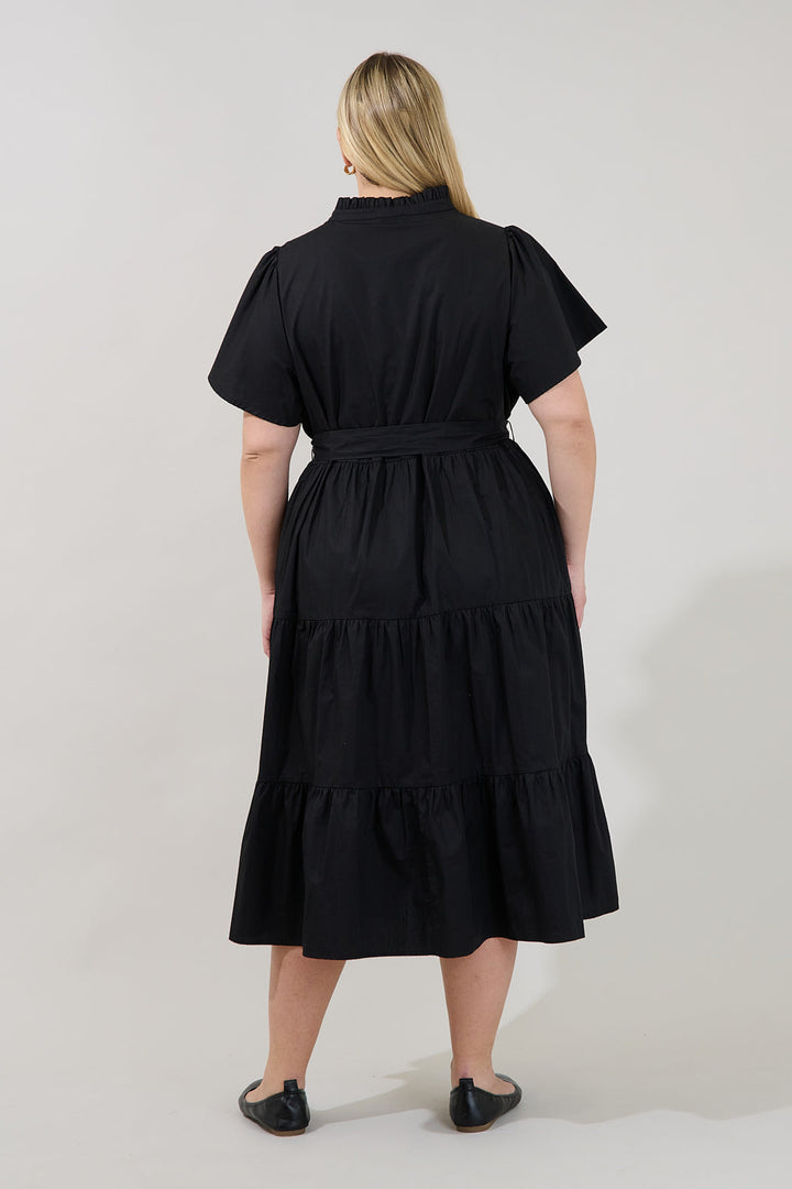 Bellucci Poplin Button Front Tiered Midi Dress Curve