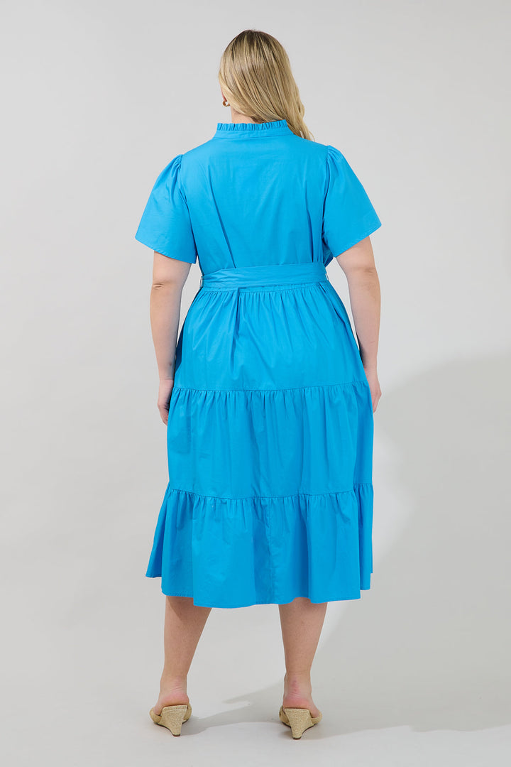Bellucci Poplin Button Front Tiered Midi Dress Curve