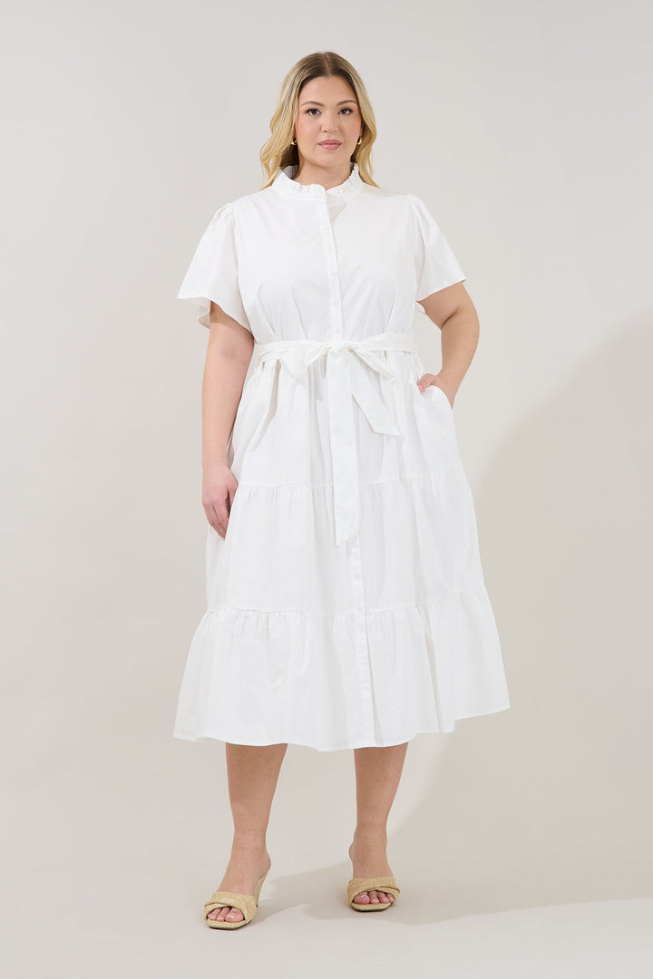 Bellucci Poplin Button Front Tiered Midi Dress Curve