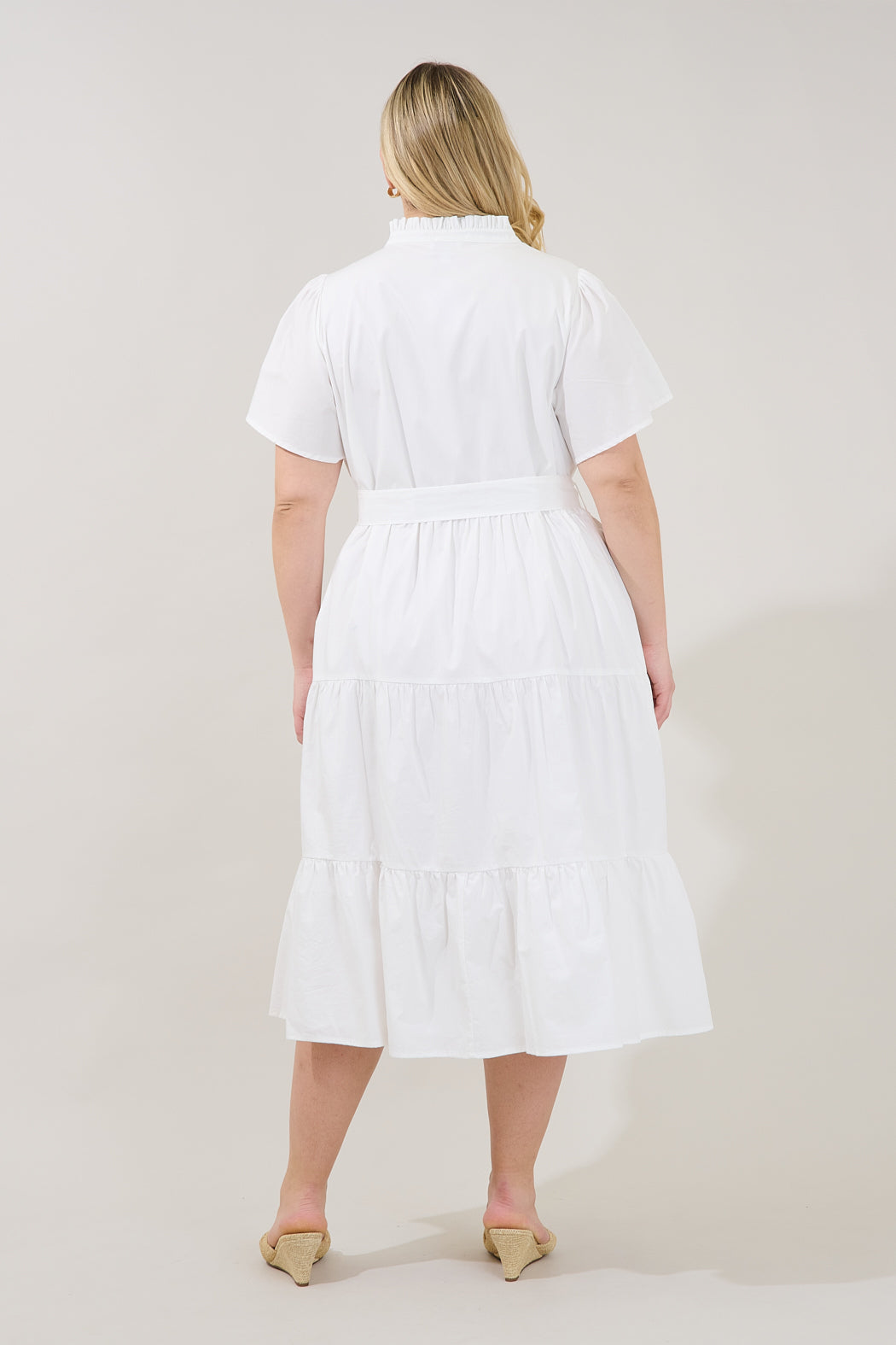 Bellucci Poplin Button Front Tiered Midi Dress Curve