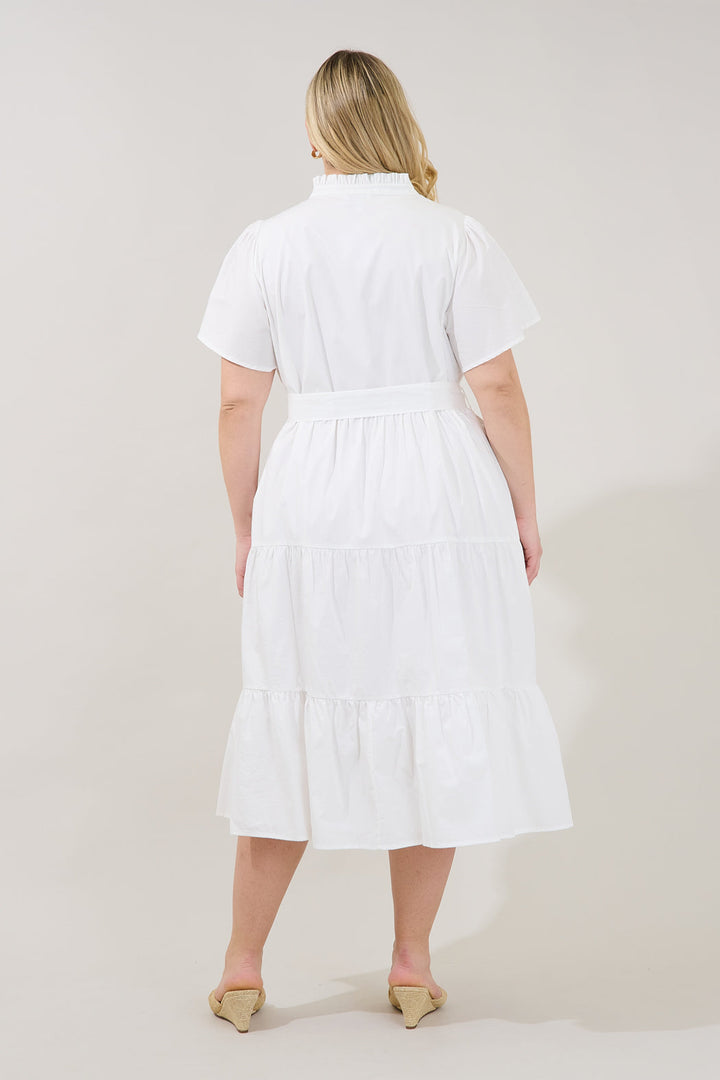 Bellucci Poplin Button Front Tiered Midi Dress Curve