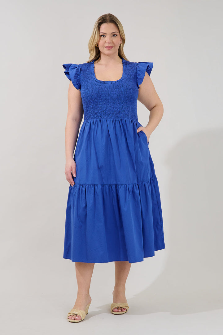 Ingrid Poplin Smocked Tiered Midi Dress Curve
