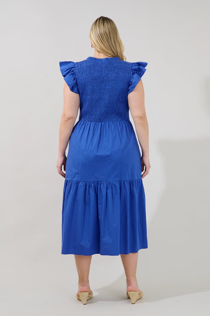 Ingrid Poplin Smocked Tiered Midi Dress Curve