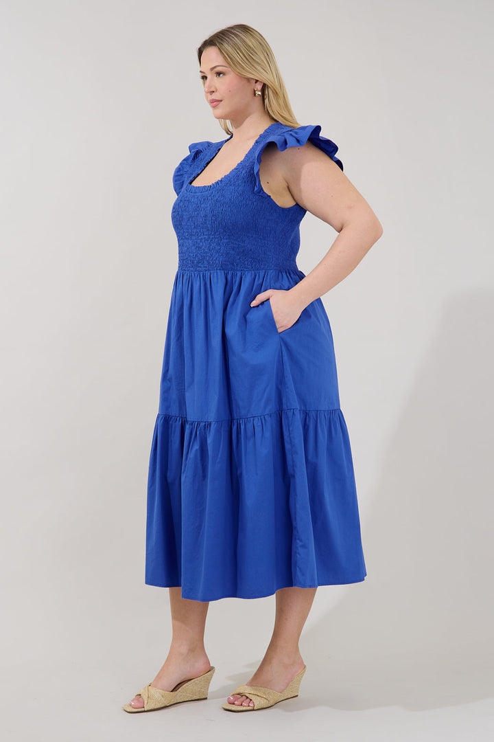Ingrid Poplin Smocked Tiered Midi Dress Curve