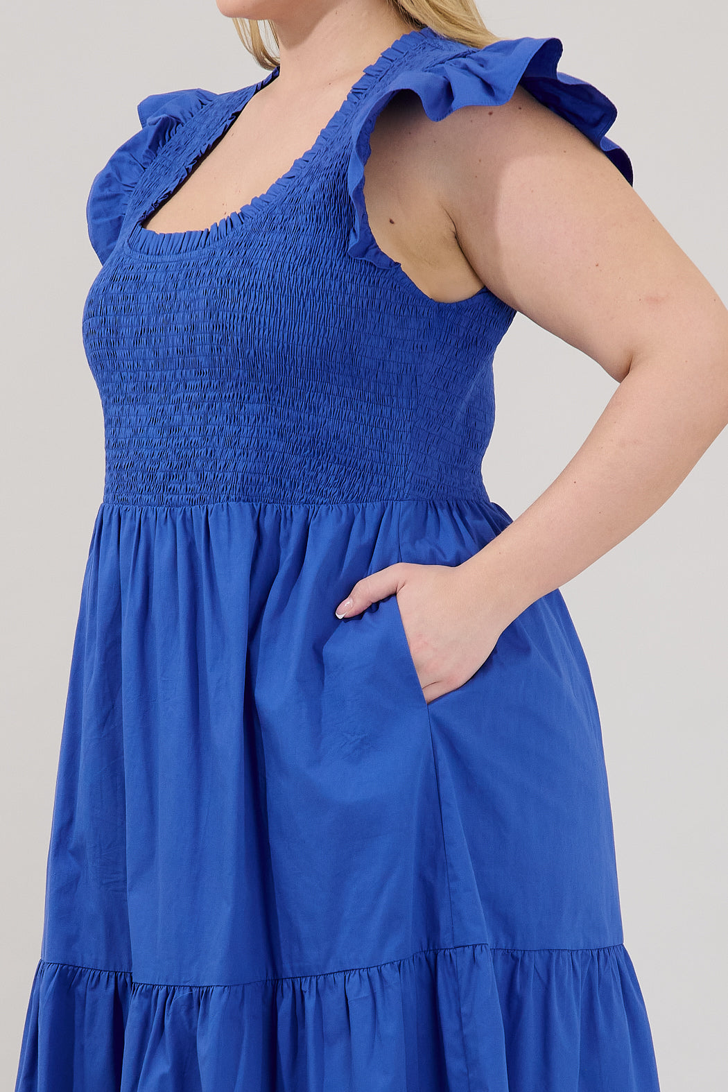 Ingrid Poplin Smocked Tiered Midi Dress Curve
