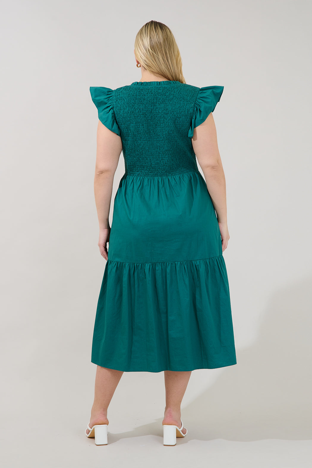 Ingrid Poplin Smocked Tiered Midi Dress Curve
