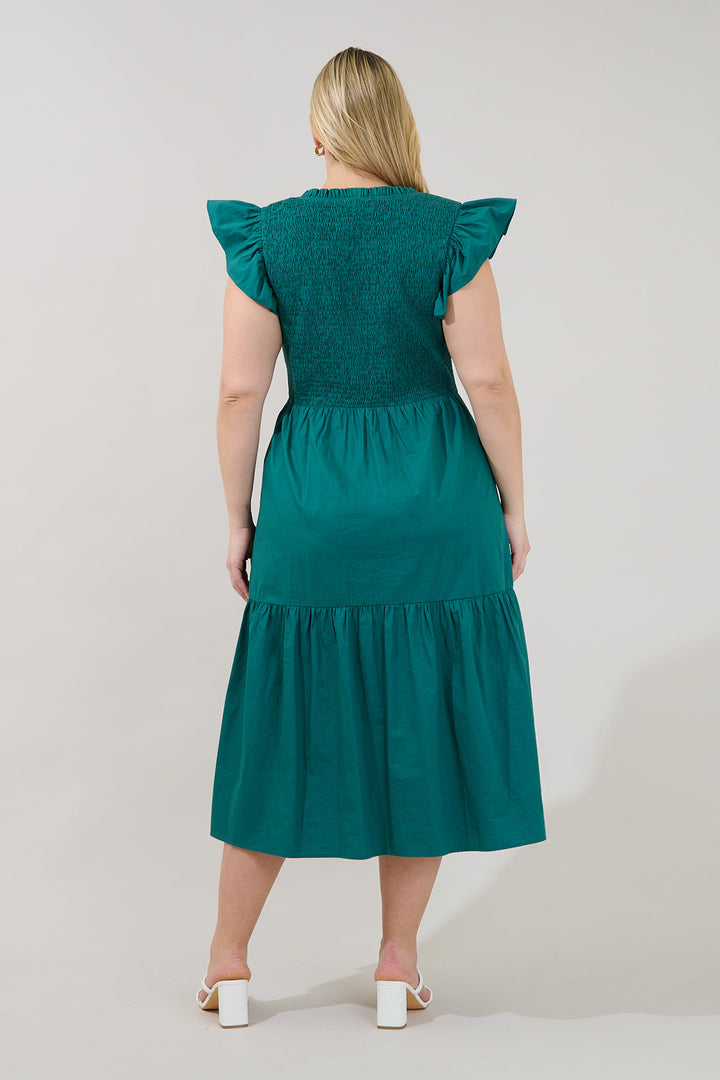 Ingrid Poplin Smocked Tiered Midi Dress Curve