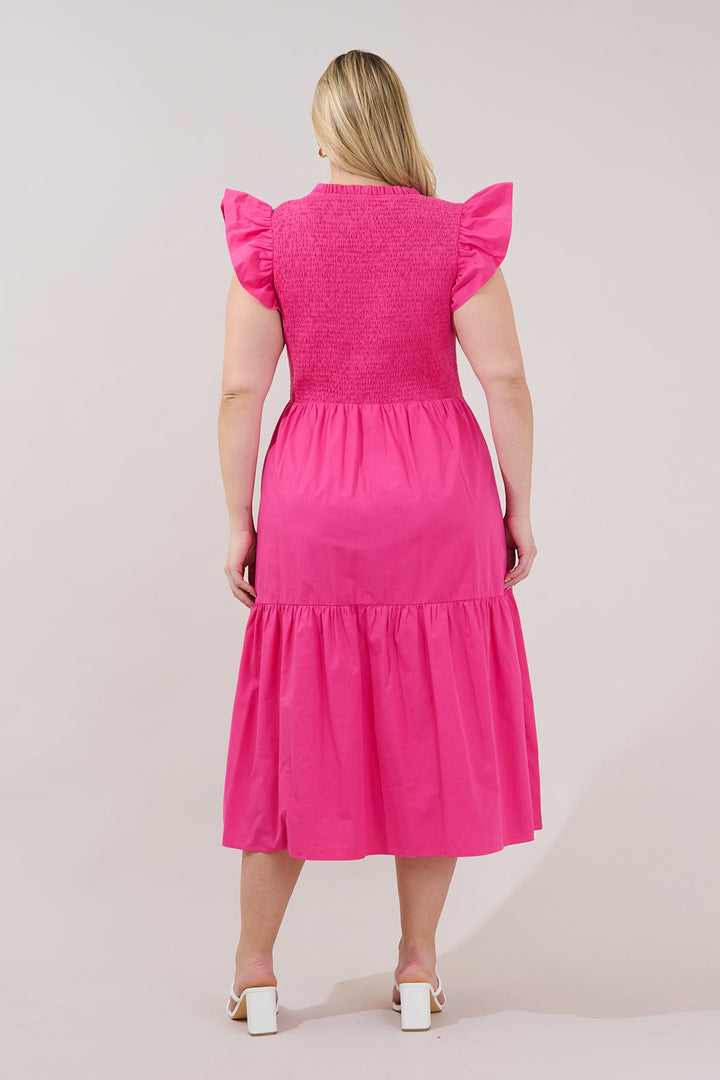 Ingrid Poplin Smocked Tiered Midi Dress Curve