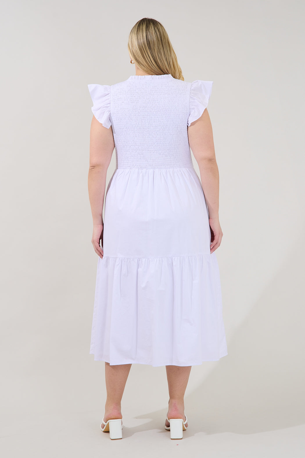 Ingrid Poplin Smocked Tiered Midi Dress Curve